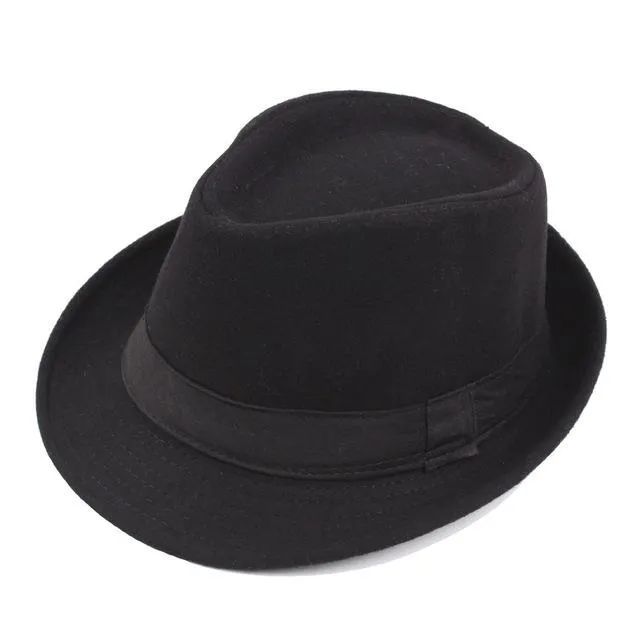 Classic Wide Brim Trilby Fedora Hat with Black Hatband