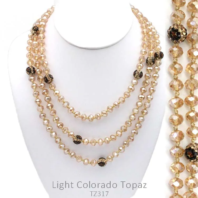 Clear Cream Crystal & Leopard Bling Beaded 60" Layering Necklace