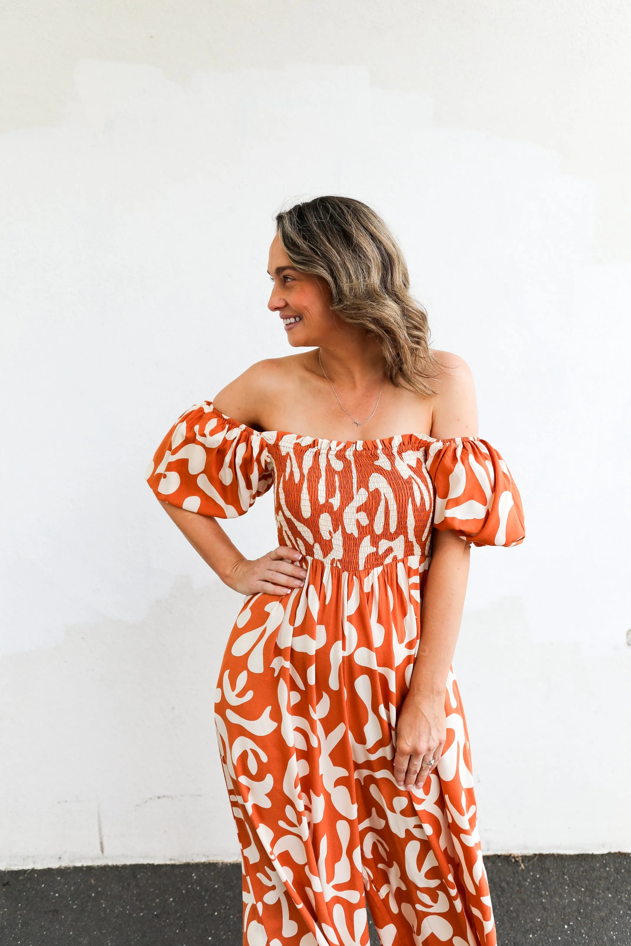 CoCo Jumpsuit (Orange   White Print)