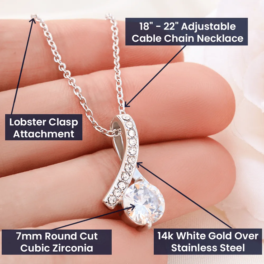 Condolences For Loss of Pregnancy Miscarriage CZ Ribbon Pendant Necklace