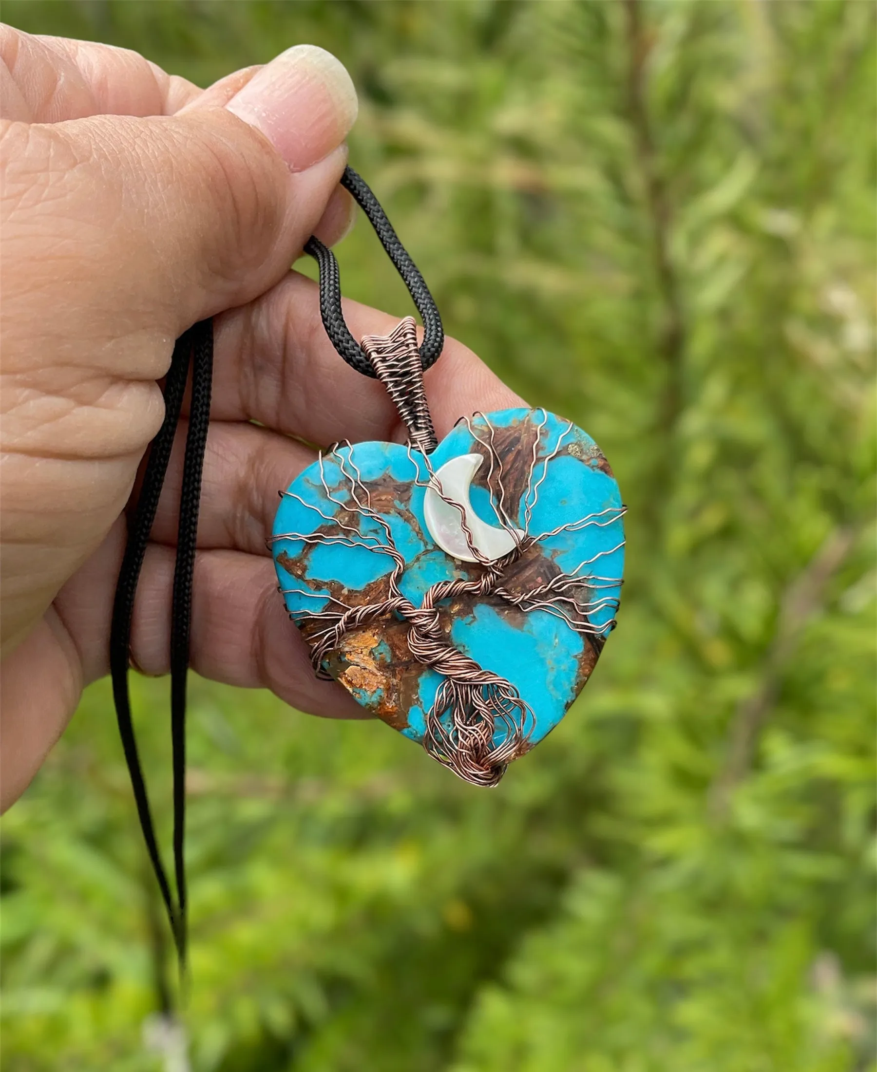 Copper Turquoise Heart Tree of Life Pendant