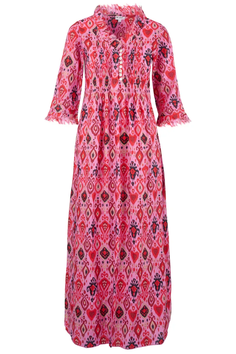 Cotton Annabel Maxi Dress in Bubblegum Pink Ikat