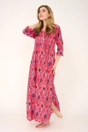 Cotton Annabel Maxi Dress in Bubblegum Pink Ikat