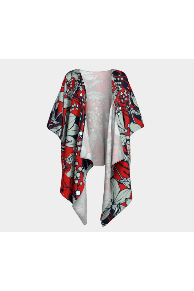 Crimson Floral Draped Kimono