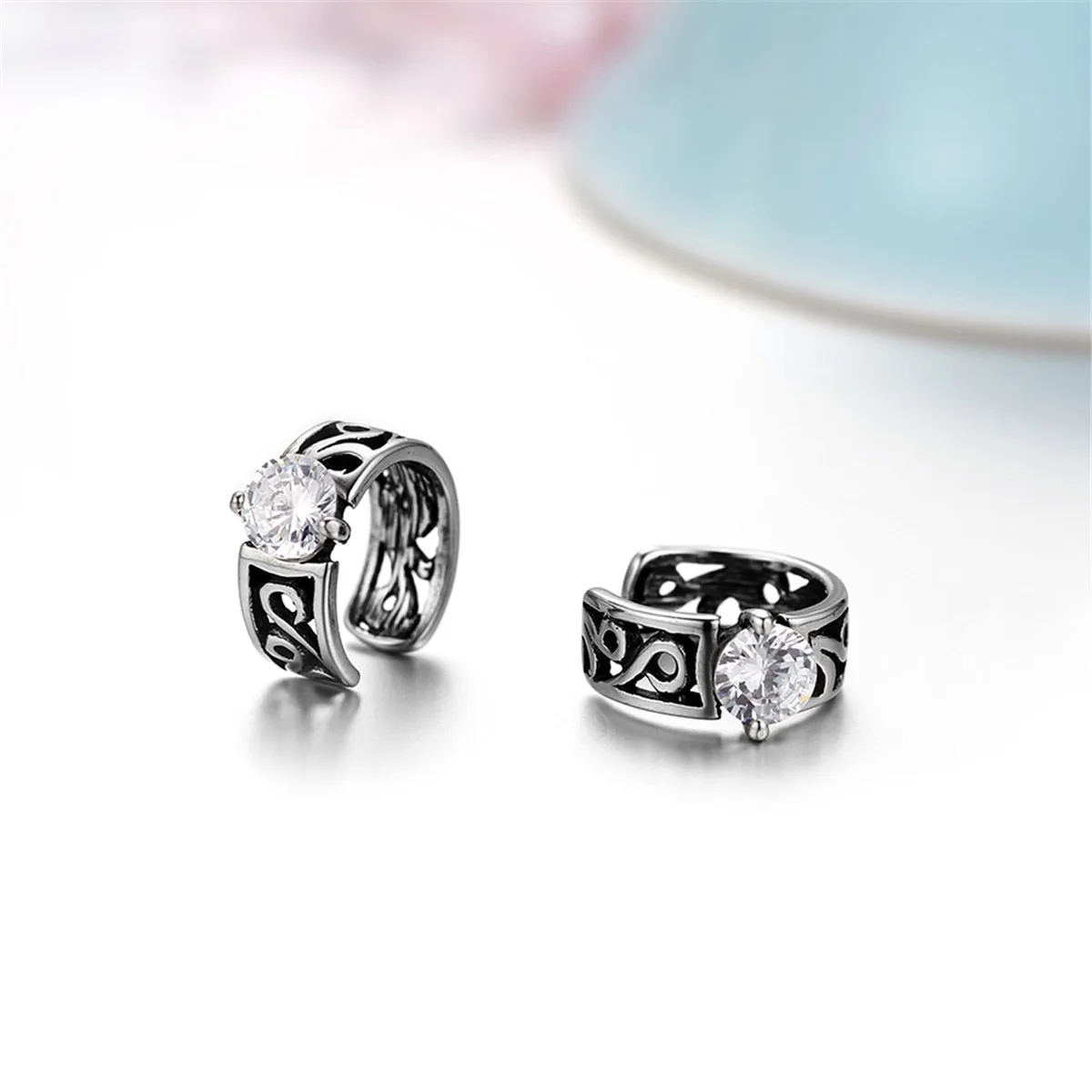 Cubic Zirconia Inlay Stainless Steel Vintage Clip Earrings