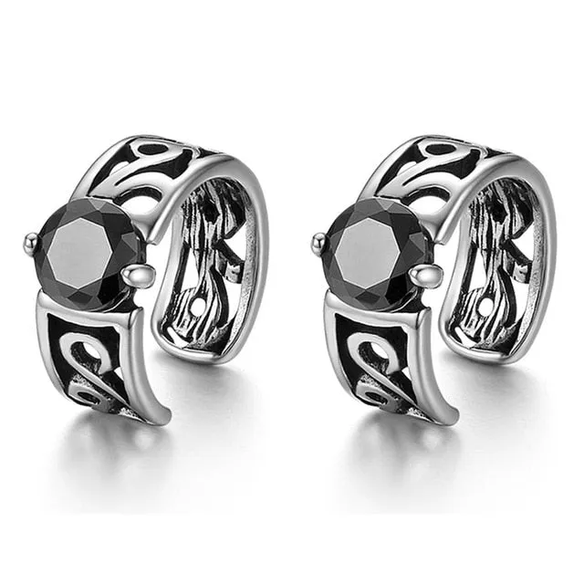 Cubic Zirconia Inlay Stainless Steel Vintage Clip Earrings