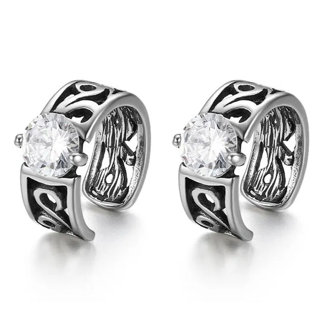 Cubic Zirconia Inlay Stainless Steel Vintage Clip Earrings