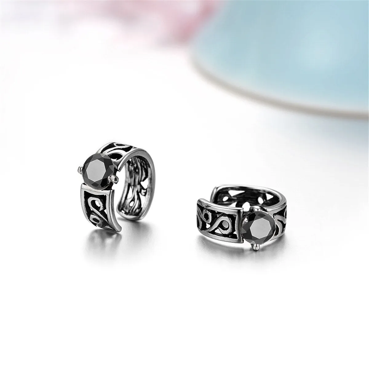 Cubic Zirconia Inlay Stainless Steel Vintage Clip Earrings