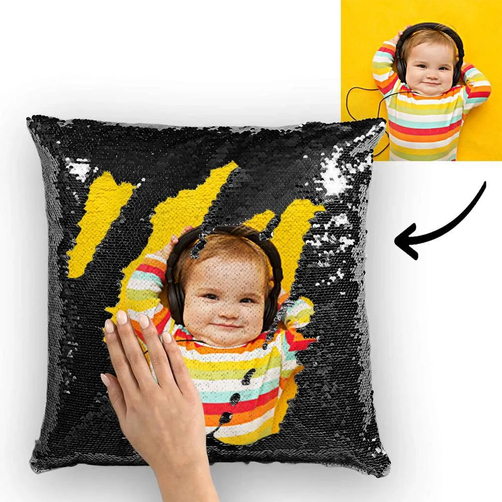 Custom Baby Photo Magic Sequins Pillow Multicolor Shiny 15.75''*15.75''