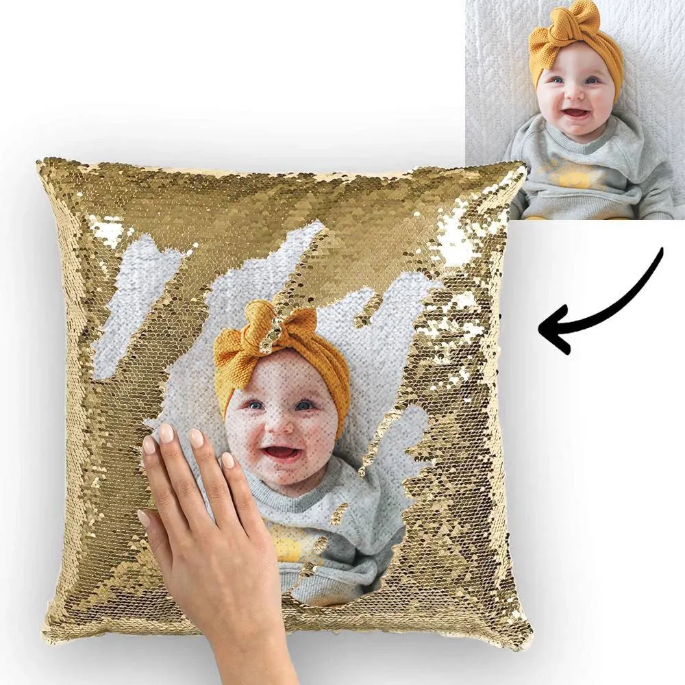 Custom Baby Photo Magic Sequins Pillow Multicolor Shiny 15.75''*15.75''