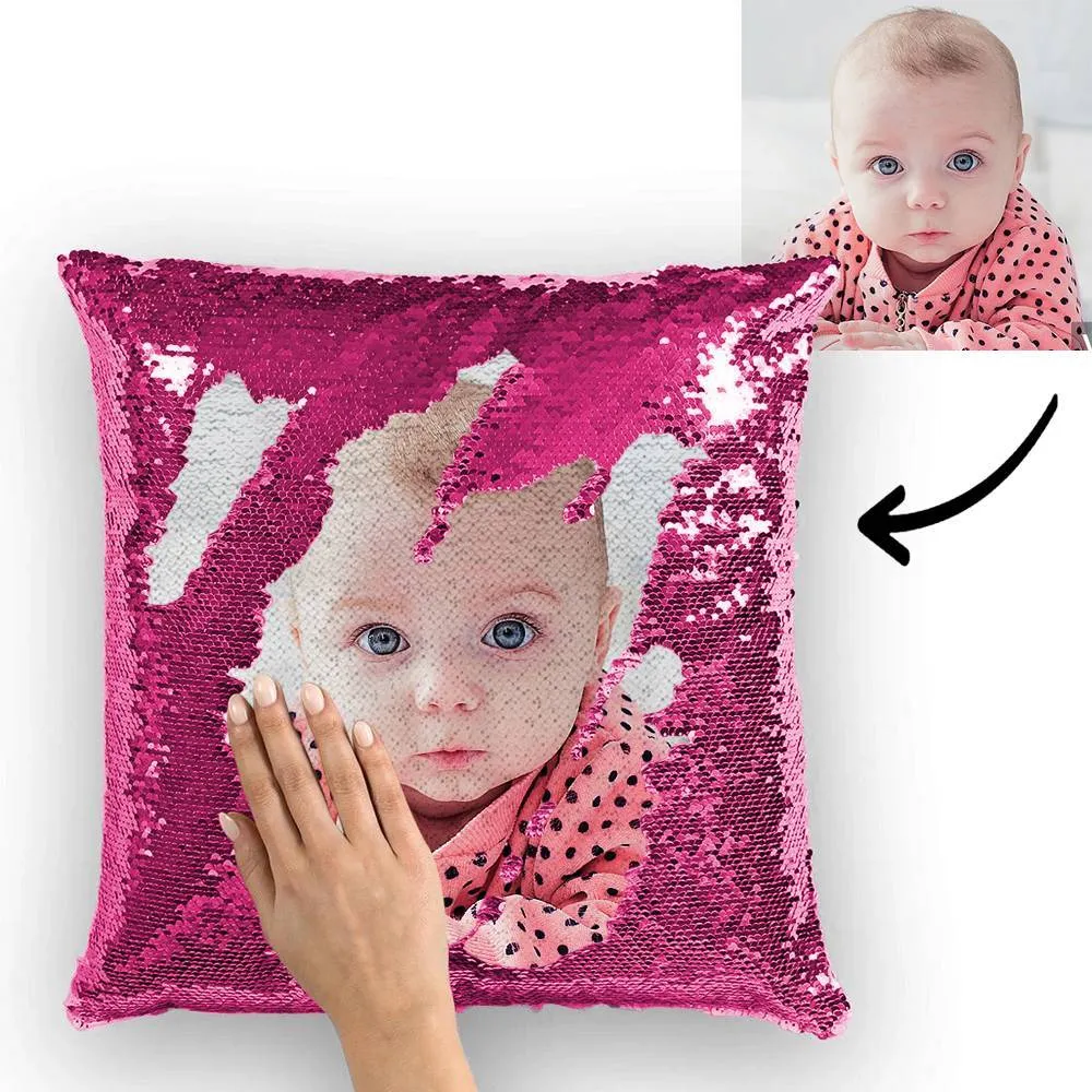 Custom Baby Photo Magic Sequins Pillow Multicolor Shiny 15.75''*15.75''