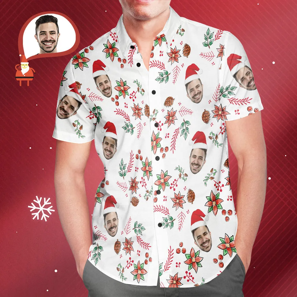 Custom Face Christmas Pattern Hawaiian Shirts Funny Personalised Photo Hawaiian Shirt For Men