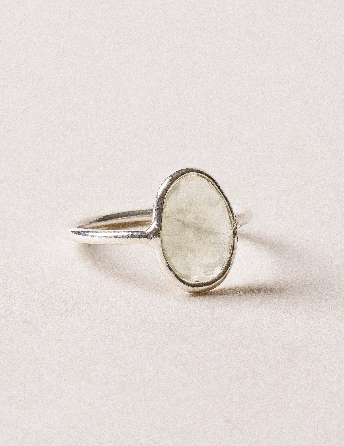 Delicate Faceted Prehnite Gemstone Ring -Size 7