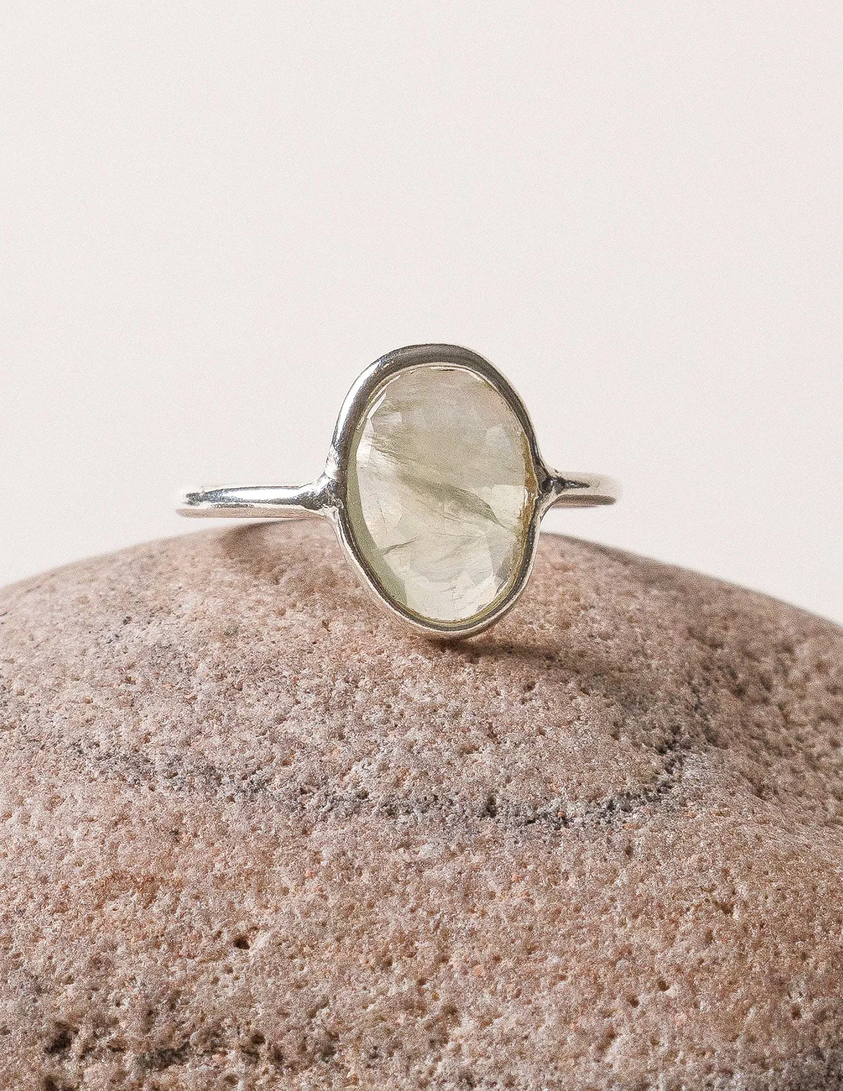 Delicate Faceted Prehnite Gemstone Ring -Size 7