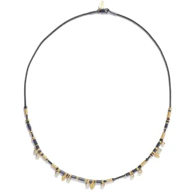 Diamond Drop Necklace in Oxidized Sterling & Gold ~ 10 Diamonds