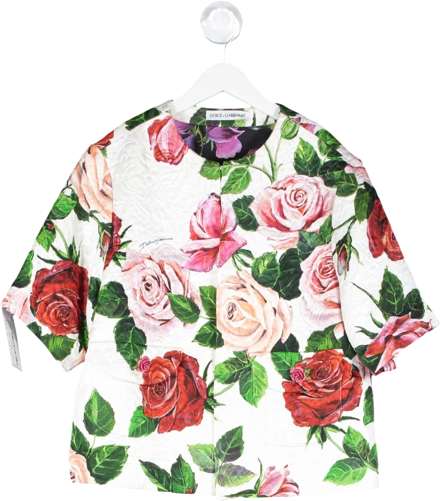 Dolce & Gabbana White Floral Print Short Sleeve Jacket 10 Years