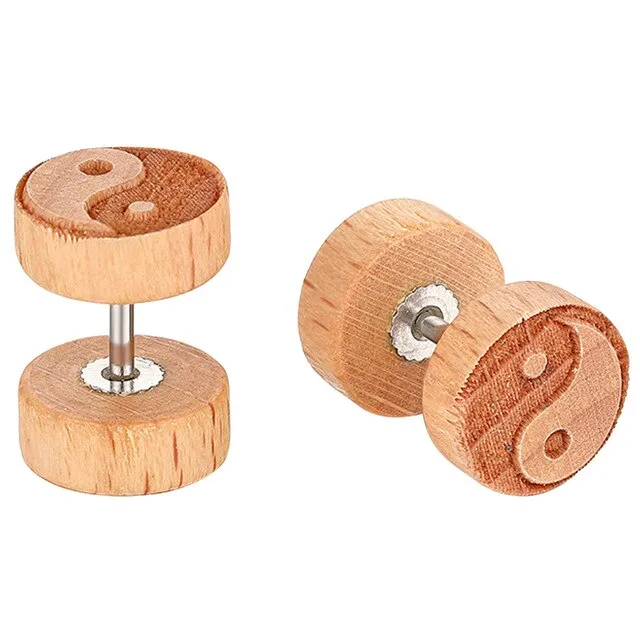 Double-Sided Round Wood Vintage Punk Stud Earrings