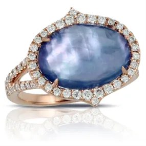 Doves Parisian Plumb Purple Amethyst, Lapis, Mother of Pearl Oval Shape Ring with Diamonds