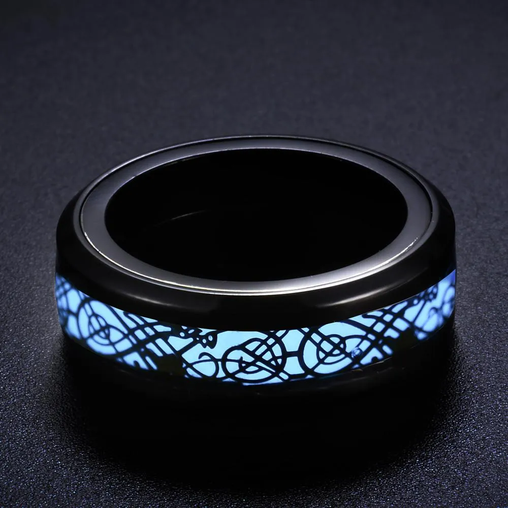 Dragon Blue Inlay Tungsten Spinner Wedding Band Ring