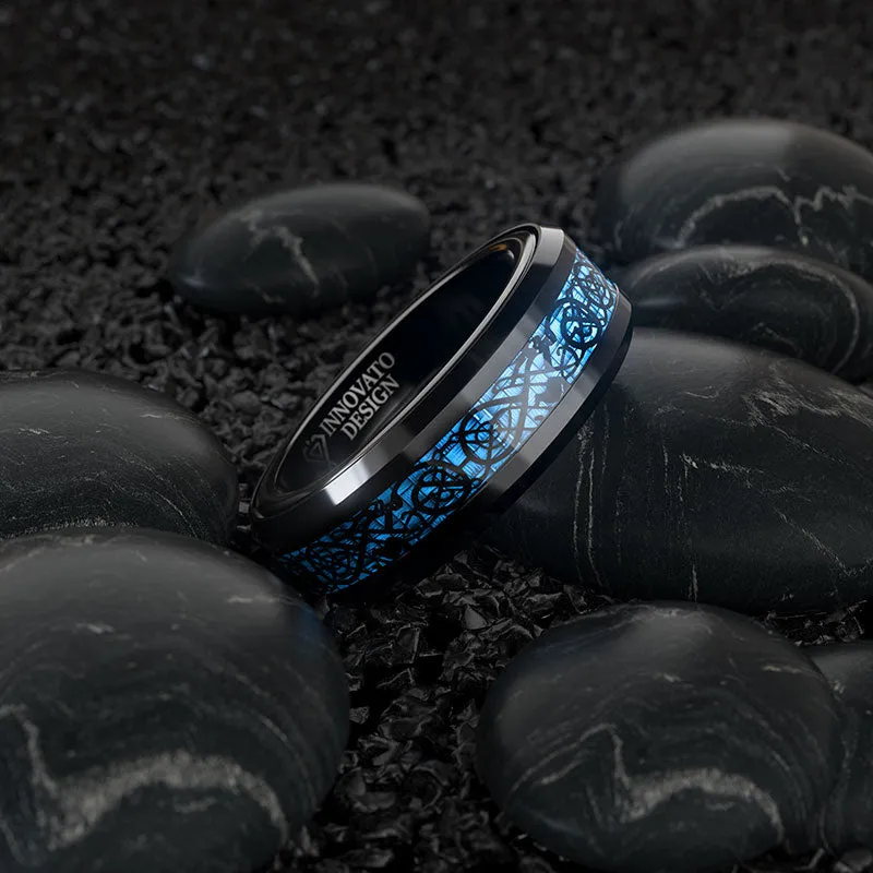 Dragon Blue Inlay Tungsten Spinner Wedding Band Ring