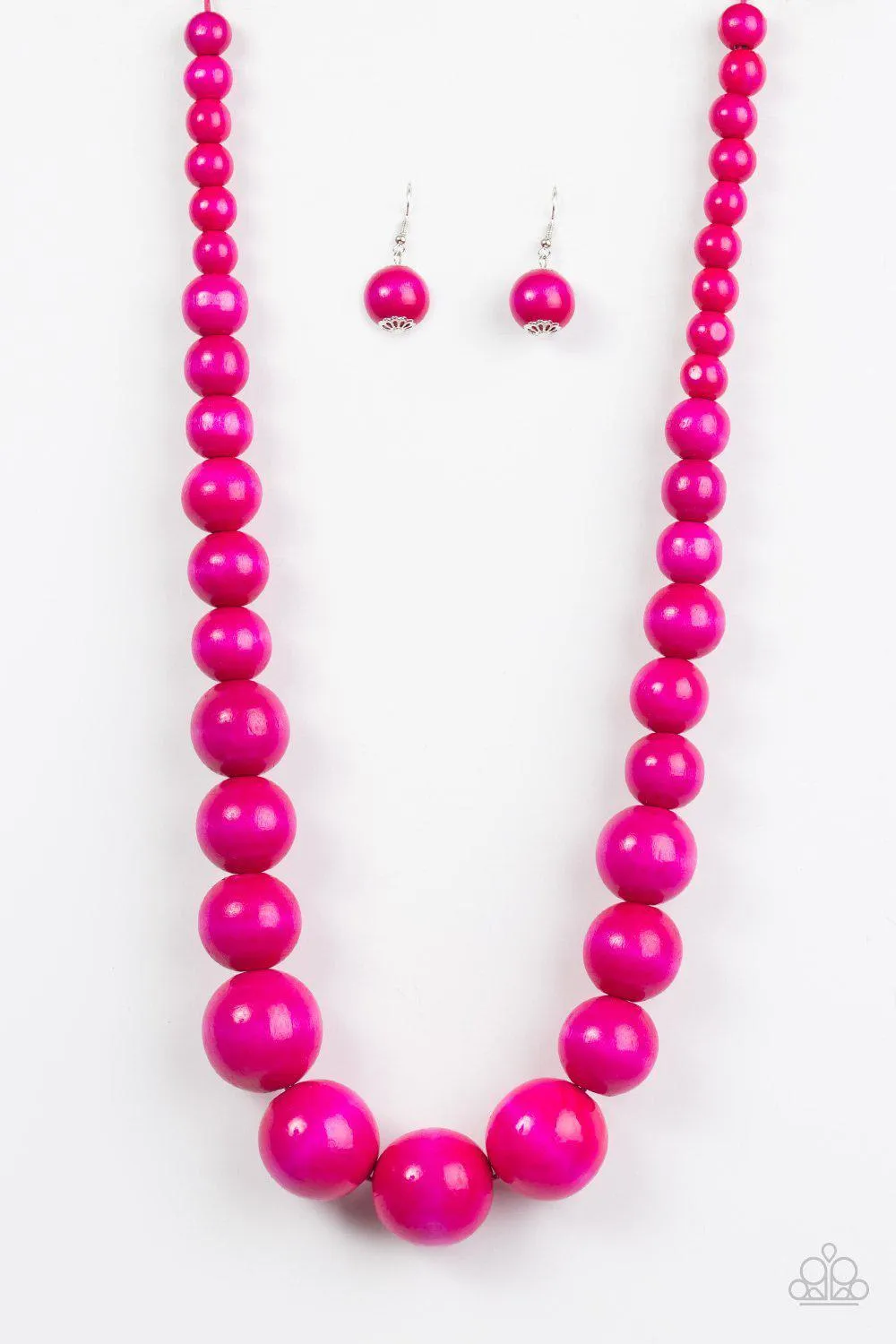 Effortlessly Everglades Pink Wood Necklace and matching Earrings - Paparazzi Accessories