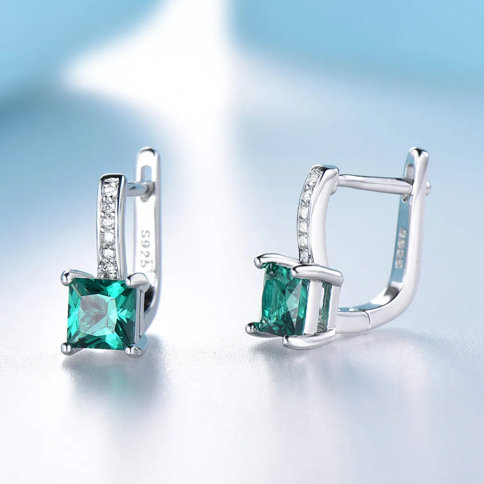 Emerald or Topaz and Cubic Zirconia 925 Sterling Silver Pendant, Stud Earrings & Ring Jewelry Set