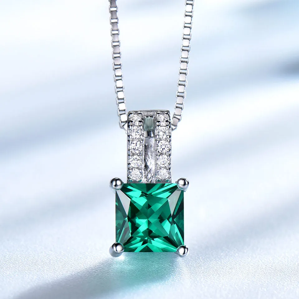 Emerald or Topaz and Cubic Zirconia 925 Sterling Silver Pendant, Stud Earrings & Ring Jewelry Set