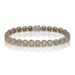 Emmalyn 14 Carat Cushion Cut Single Row Fancy Yellow Diamonds Tennis Bracelet in 18k White Gold