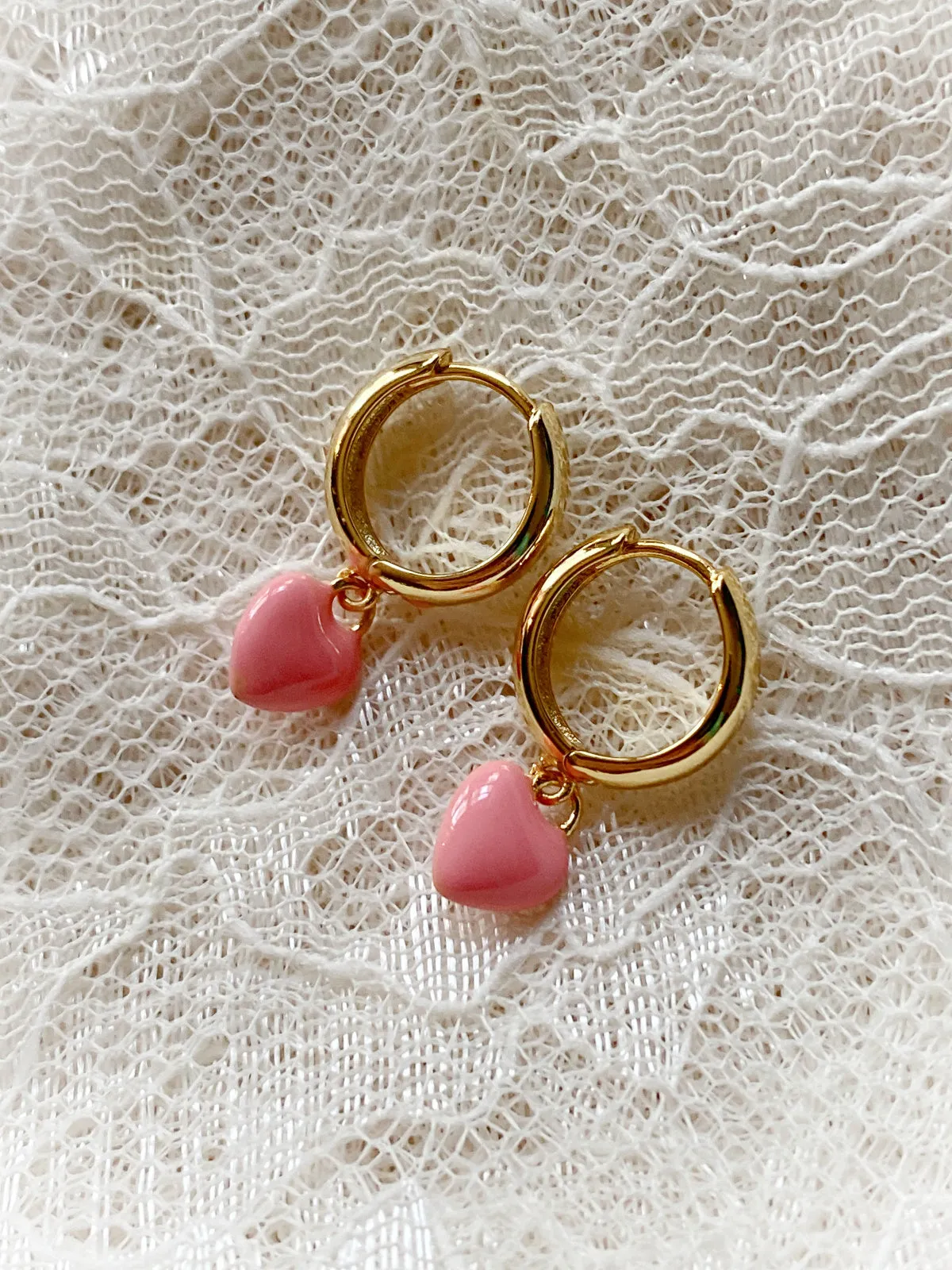 Enamel Heart Huggie Hoops