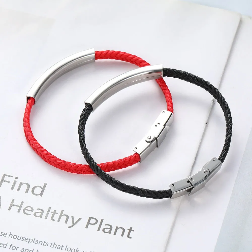 Engravable Leather and Stainless Steel Fashion Bracelet