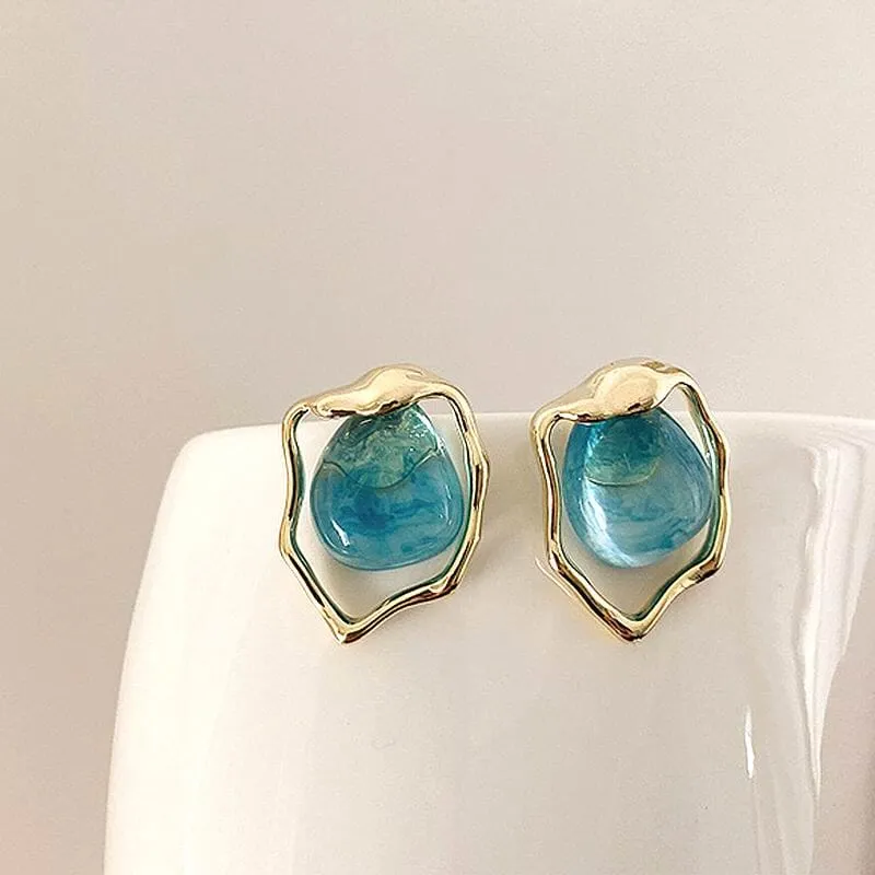 Fashion Irregular Aquamarine Stud Earrings