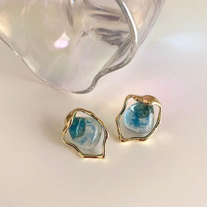 Fashion Irregular Aquamarine Stud Earrings