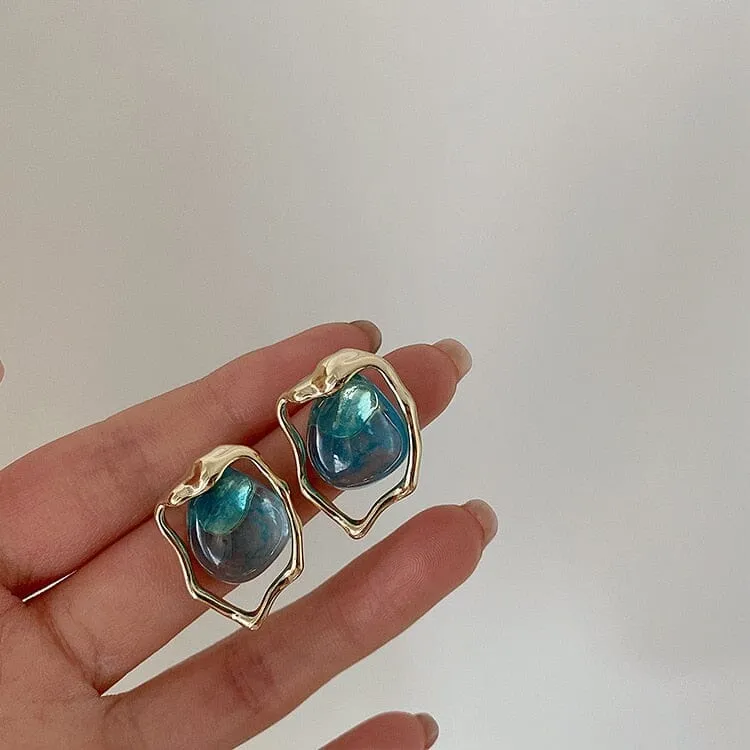 Fashion Irregular Aquamarine Stud Earrings