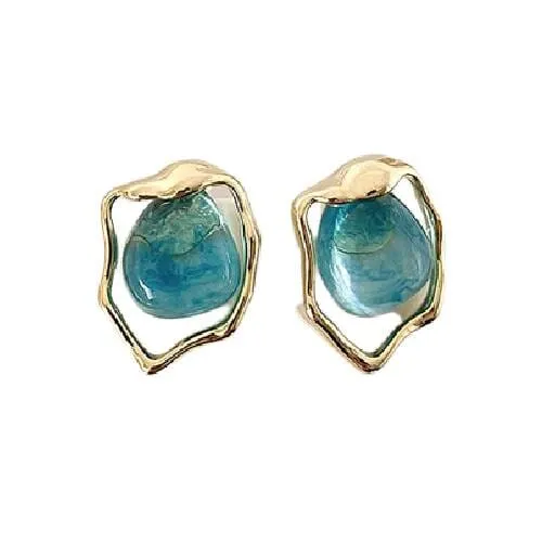 Fashion Irregular Aquamarine Stud Earrings