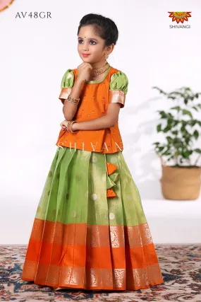 Festive Collection - Green Tissue Jega Pattu Pavadai For Kids