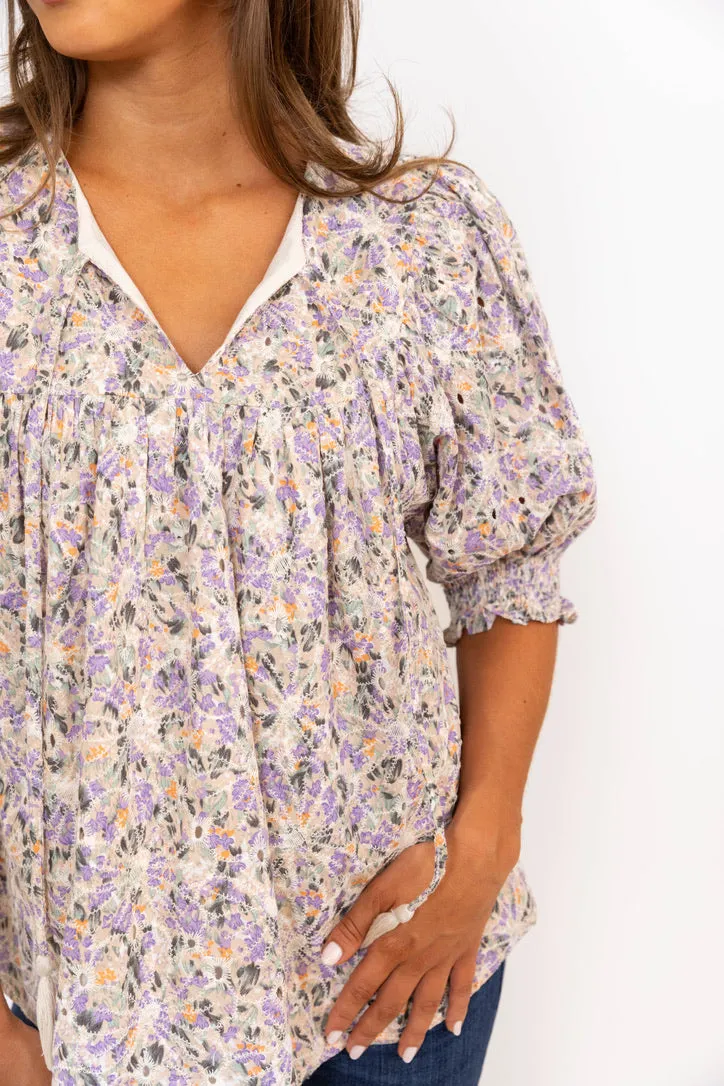 Floral Embroidered Vneck Top