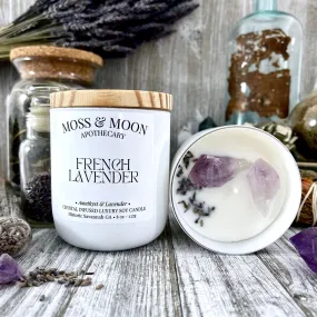 French Lavender Candle with Raw Amethyst and Lavender - Moss & Moon Apothecary Luxury Soy Crystal Candle