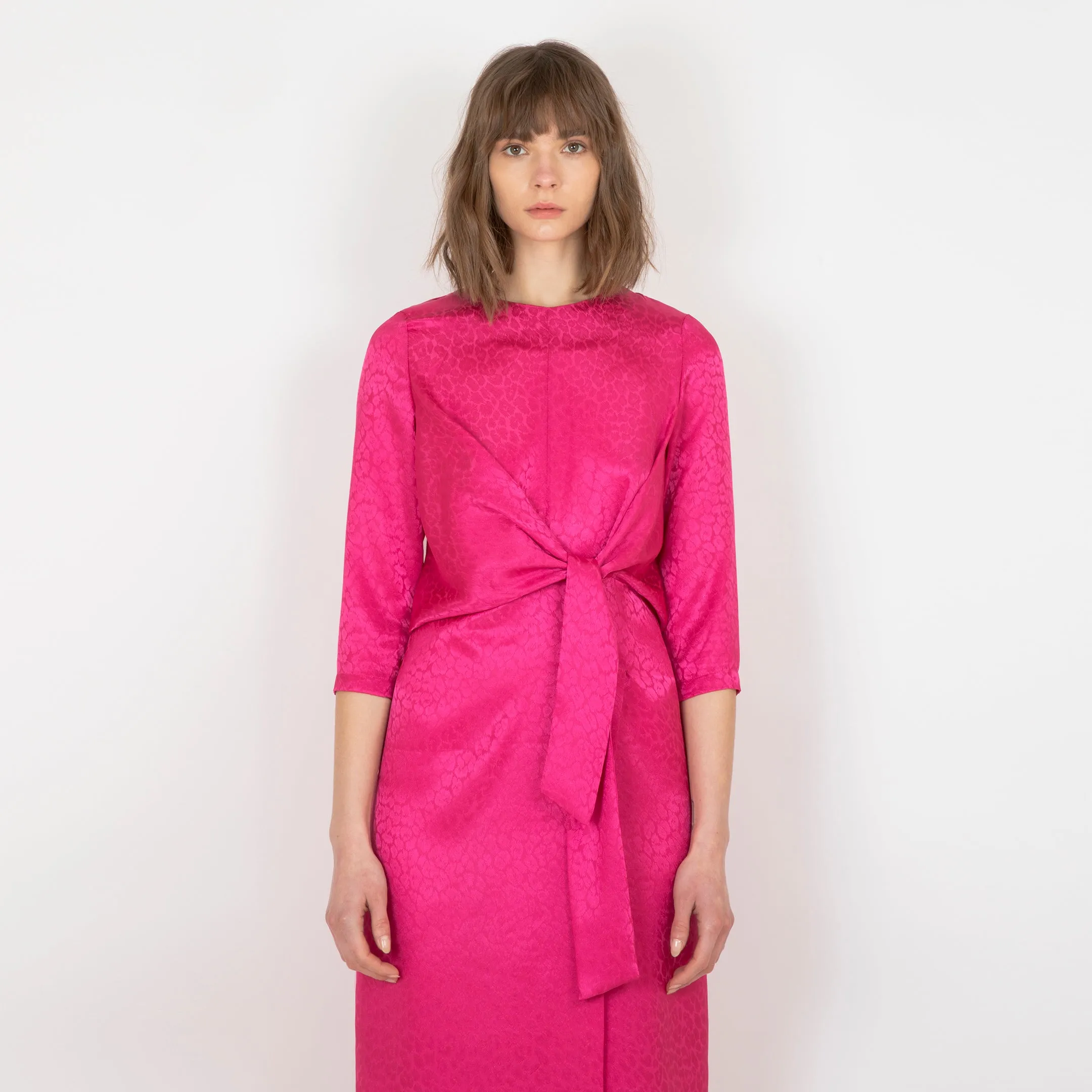 Front tie Magenta Midi dress