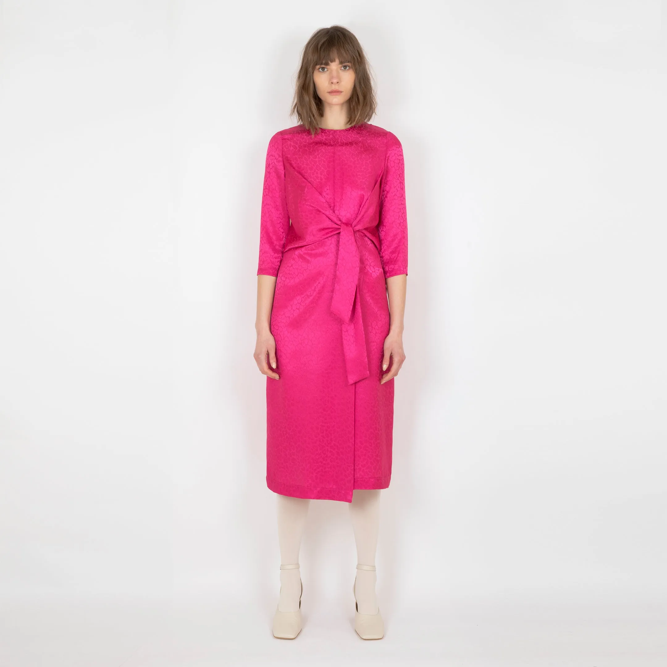 Front tie Magenta Midi dress