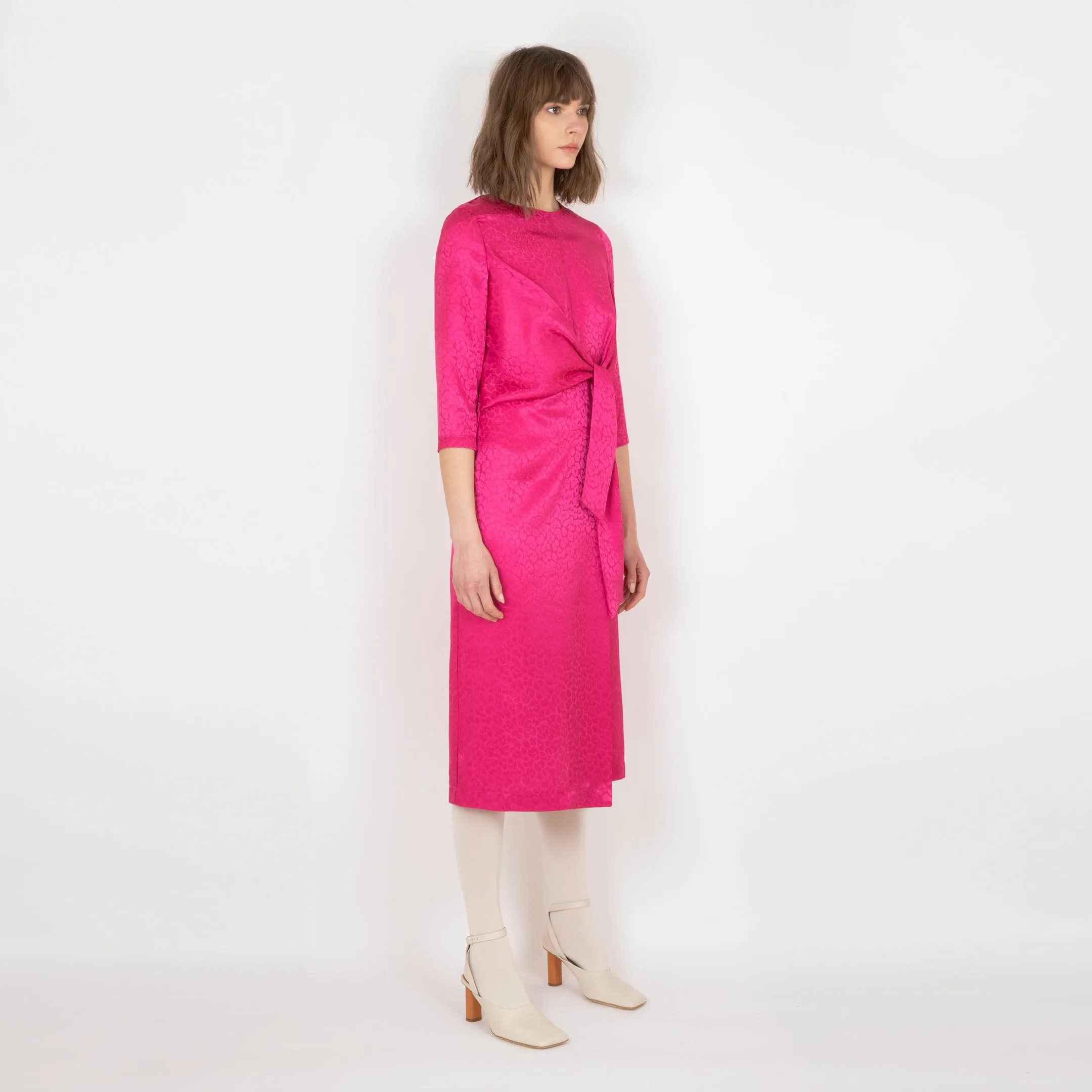 Front tie Magenta Midi dress