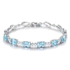 Geometric Aquamarine Charm Bracelet - 925 Sterling Silver