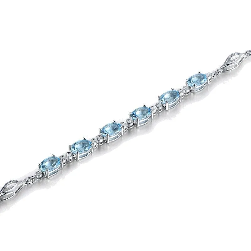 Geometric Aquamarine Charm Bracelet - 925 Sterling Silver