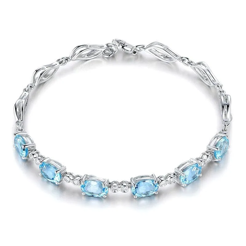 Geometric Aquamarine Charm Bracelet - 925 Sterling Silver