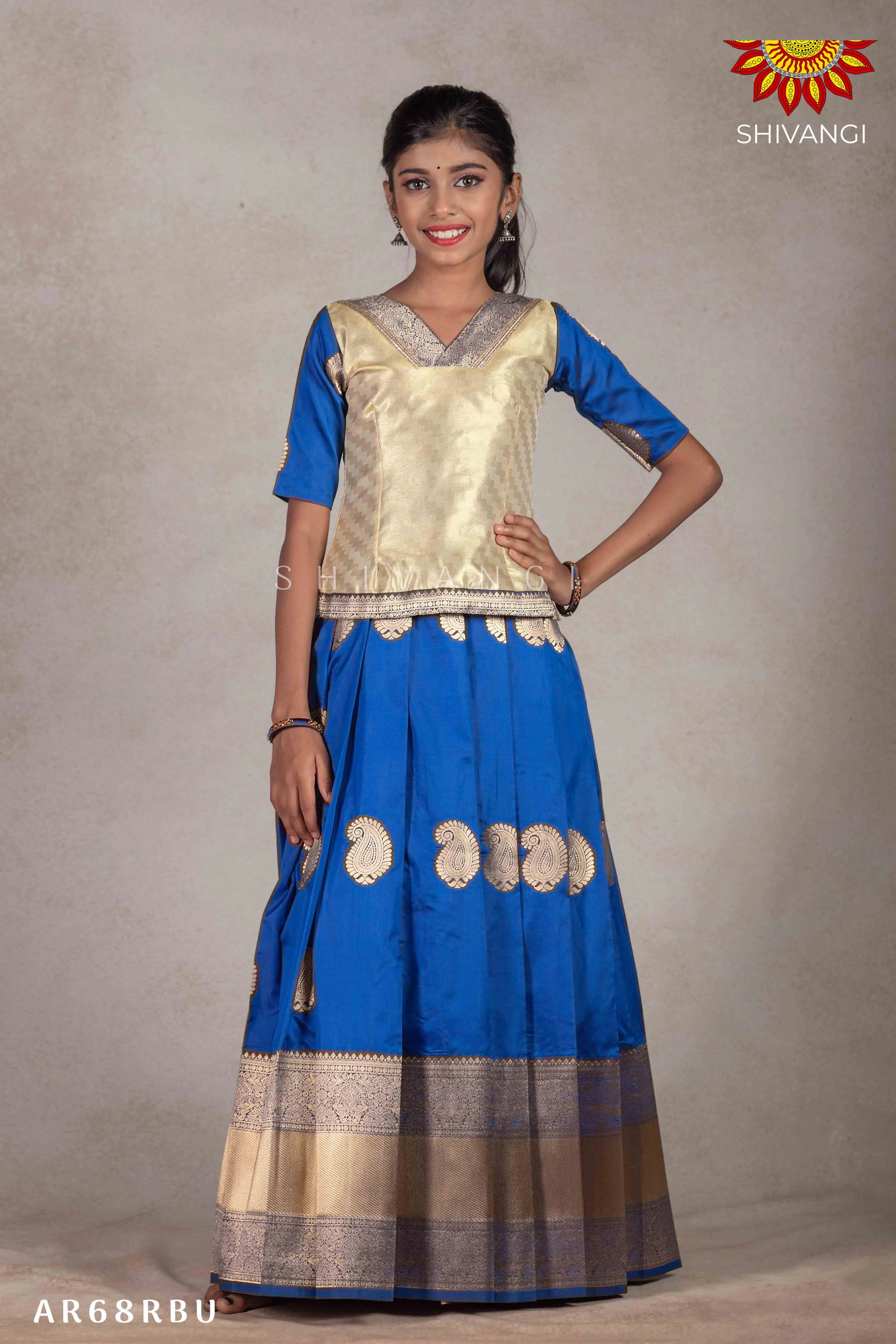 Girls Blue Royal Mango  Pattu Pavadai | Langa