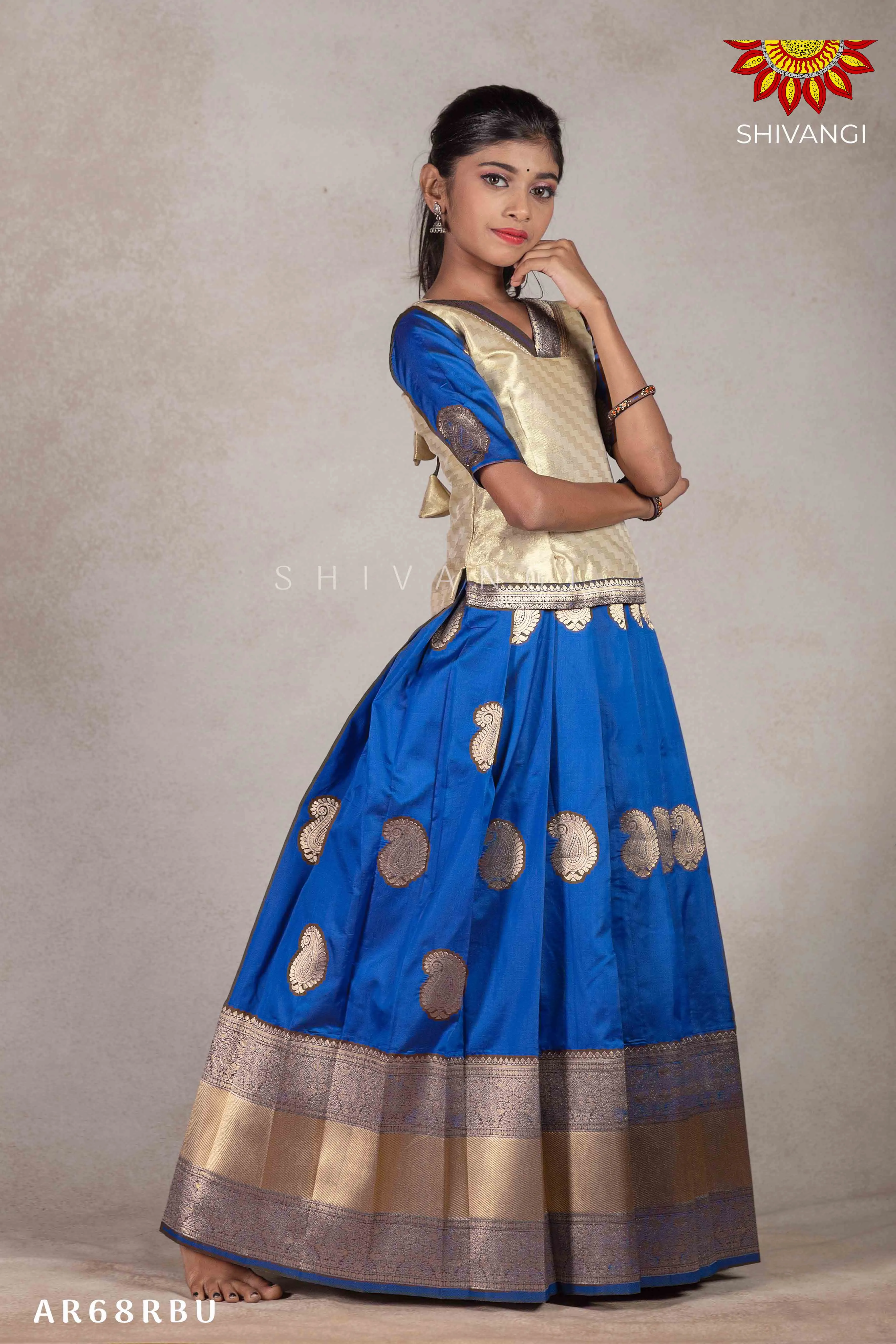 Girls Blue Royal Mango  Pattu Pavadai | Langa