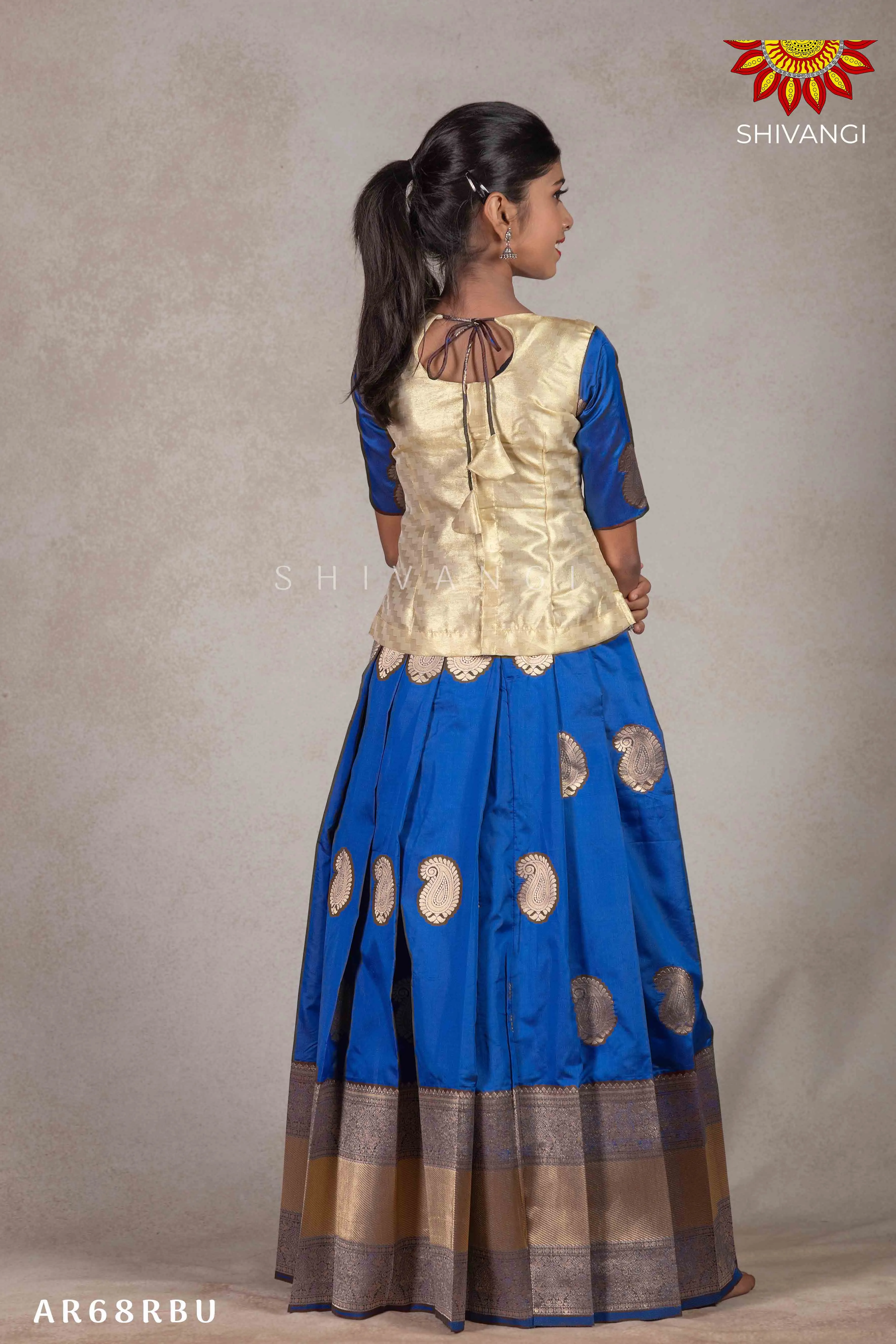 Girls Blue Royal Mango  Pattu Pavadai | Langa