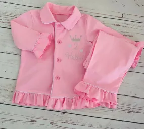 Girls Pink Ruffle Crown Pjs