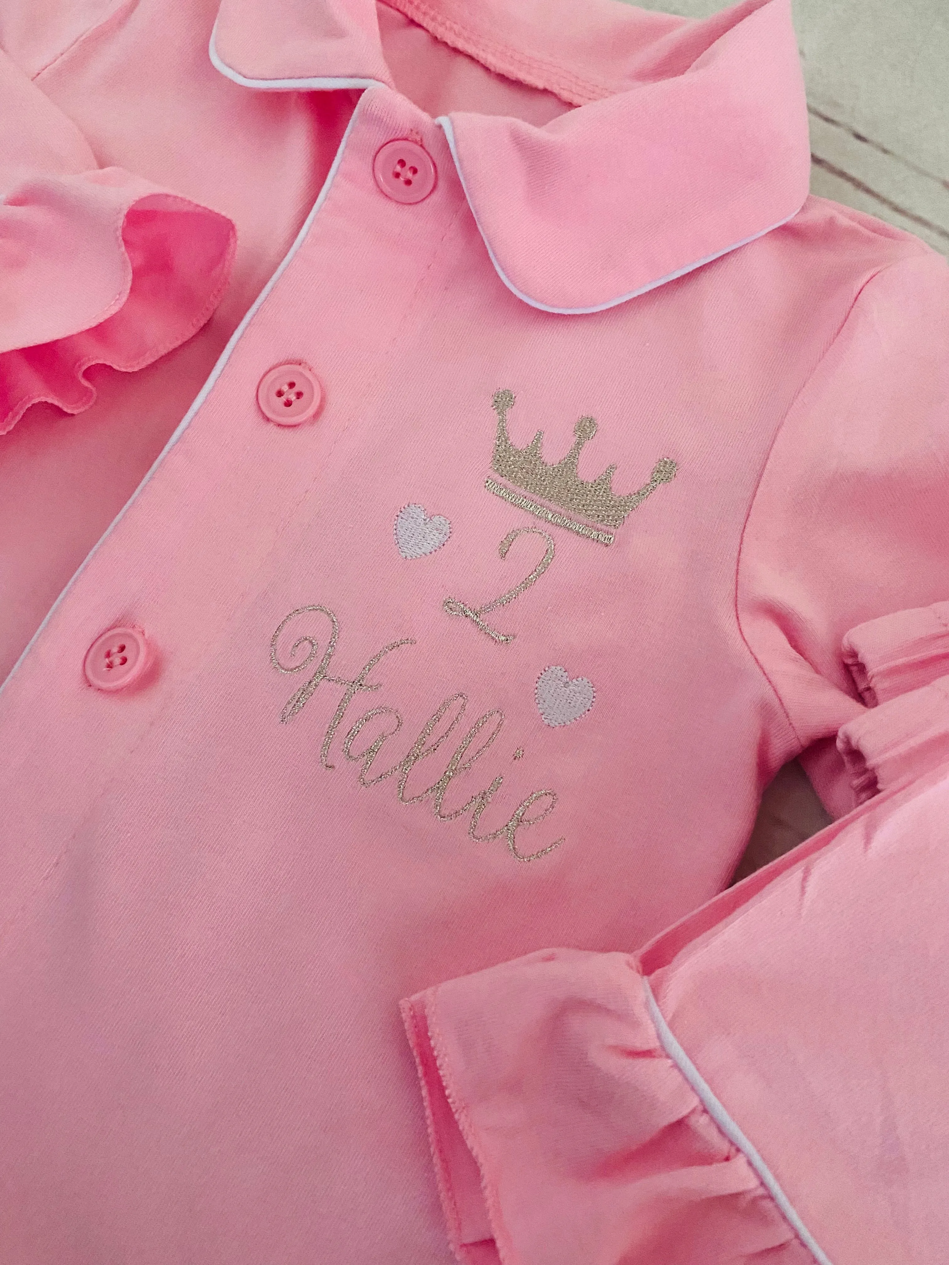 Girls Pink Ruffle Crown Pjs