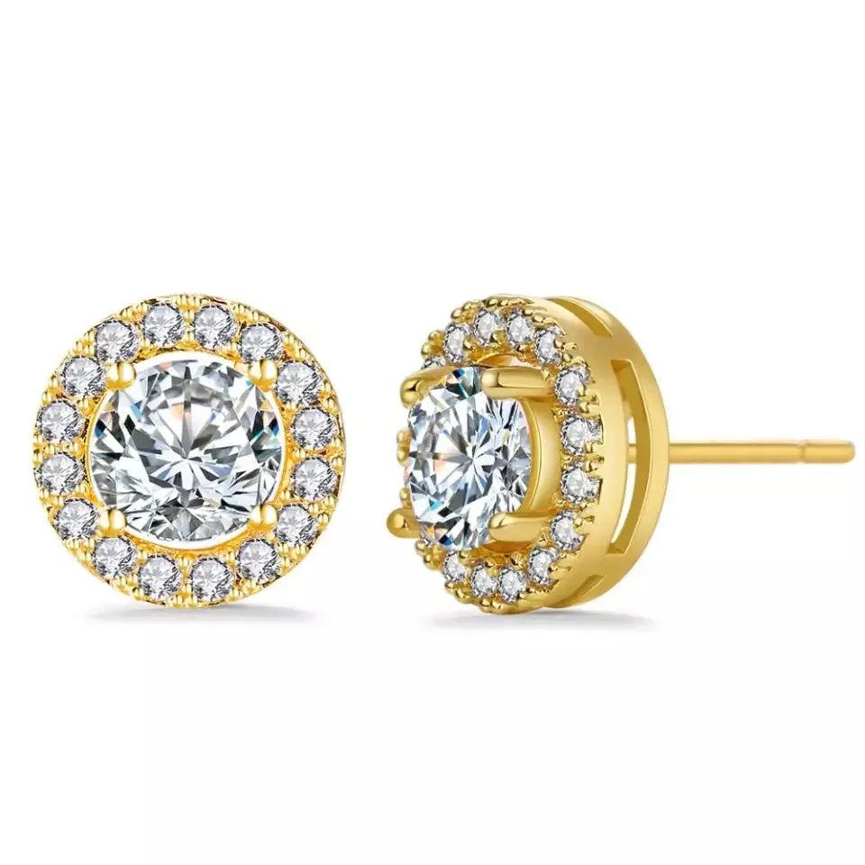 Golden Round AAA CZ Crystal Stud Earrings