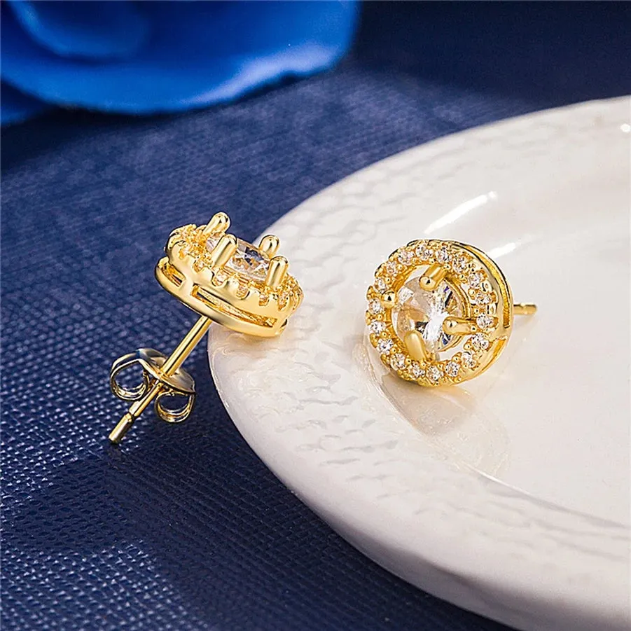 Golden Round AAA CZ Crystal Stud Earrings